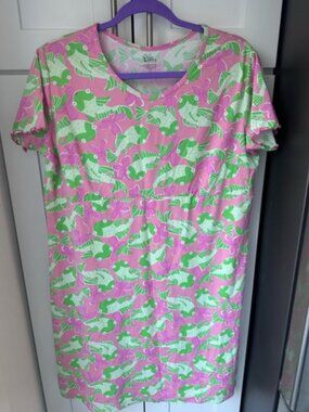 Lilly Pulitzer Pink and Green Fish Print Dress Large